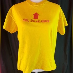 Bad Kitty yellow 'hey, I'm up here' tee size L